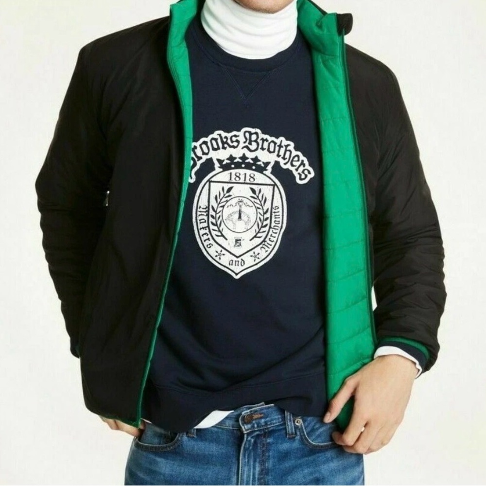 ♦️Brooks Brothers Reversible Black & Green Puffer Jacket | Size M | Preowned ✅